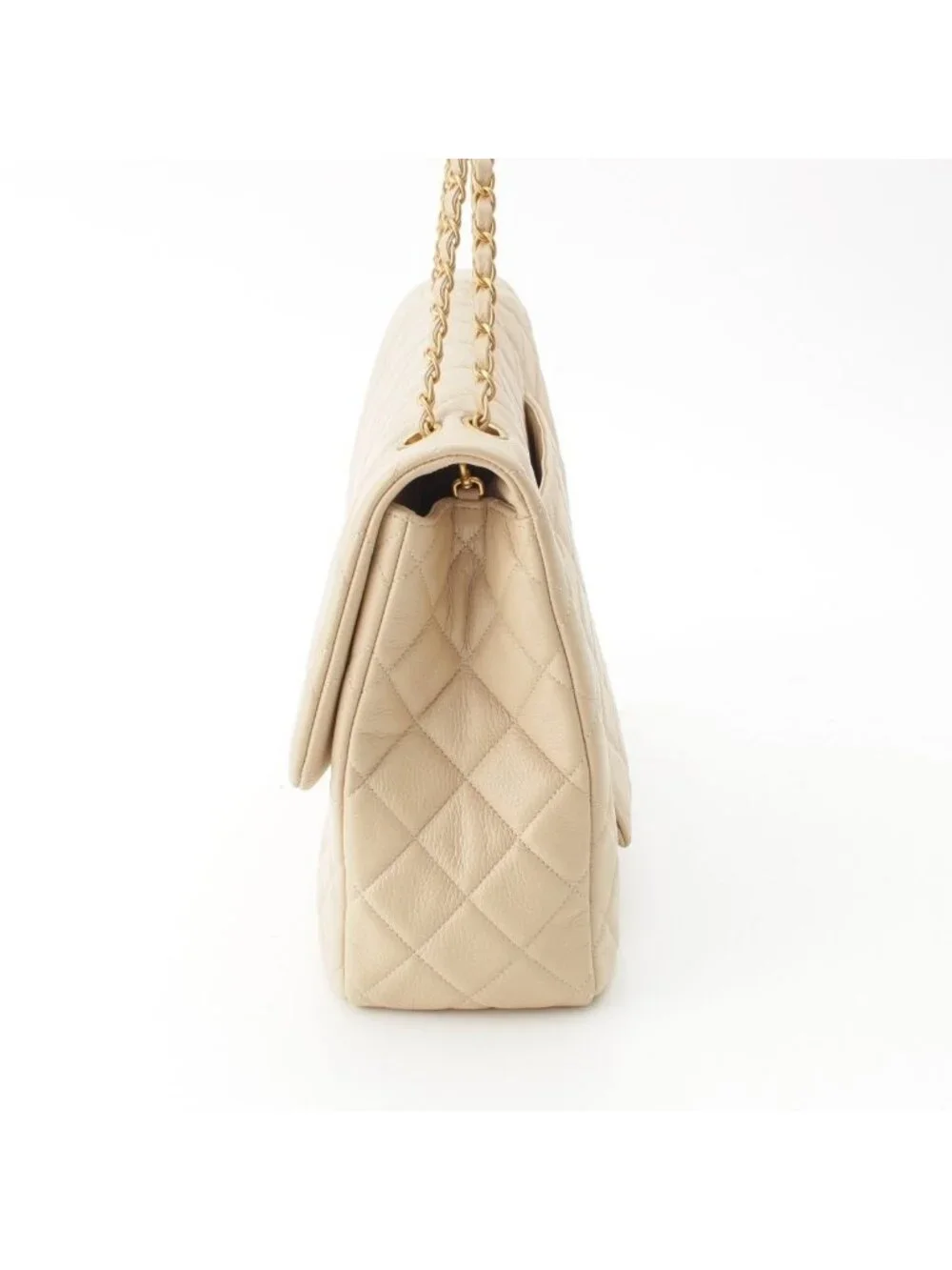 Chanel Jumbo Quilted Grain Calf Caviar Leather Chain Shoulder Bag Beige